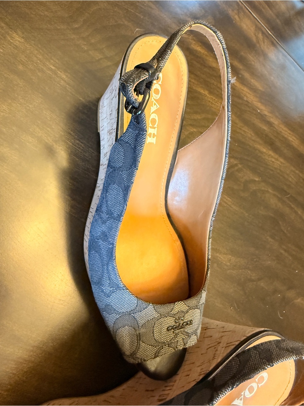 Coach Black Signature Peep-Toe Cork Wedge Sandals - Picture 3 of 6